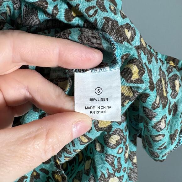Mud Pie Bag Lady Turquoise Leopard Print 100% Linen Resort Dress - Size Small - Picture 7 of 7
